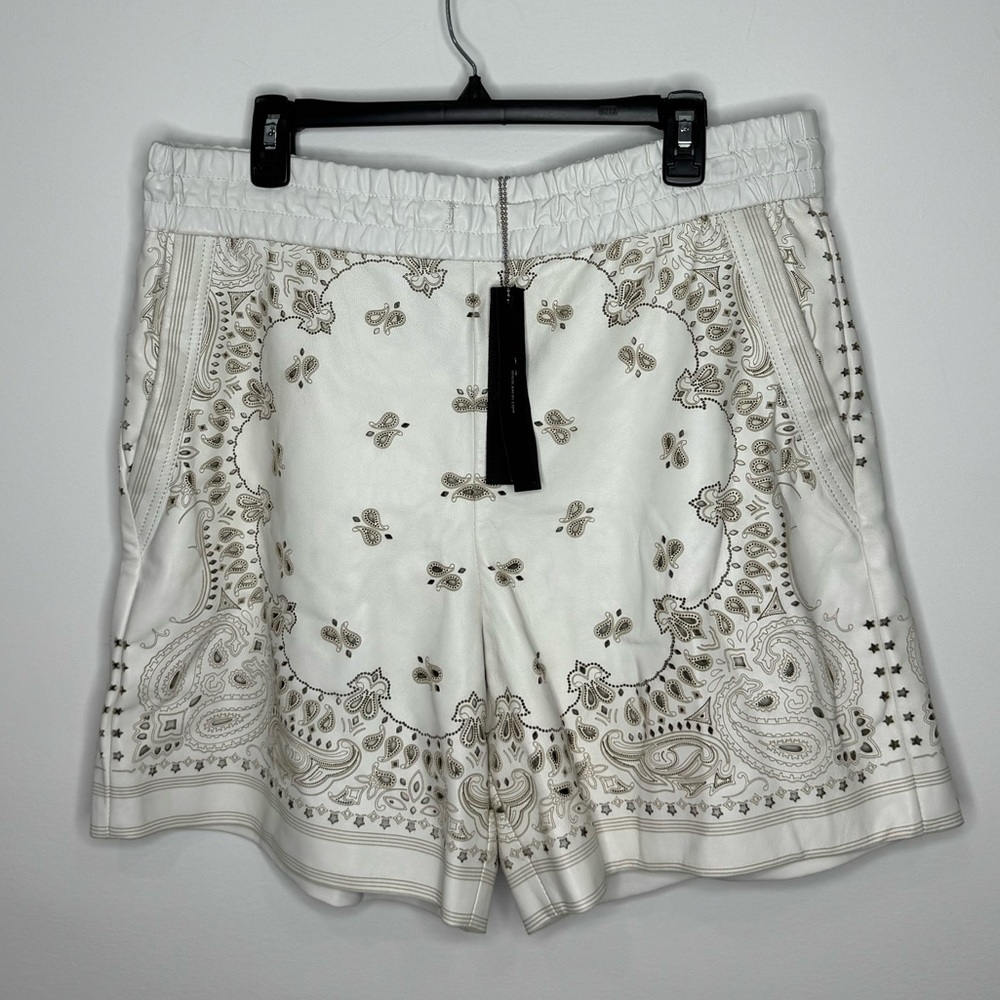 Amiri Bandana Shorts Laser-Cut Leather White Men’s IT 52/US XL